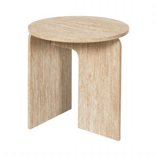 Table d'appoint ronde effet travertin PIETRA - D.45 cm - Beige