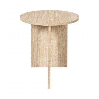 Table d'appoint ronde effet travertin PIETRA - D.45 cm - Beige