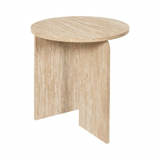 Table d'appoint ronde effet travertin PIETRA - D.45 cm - Beige