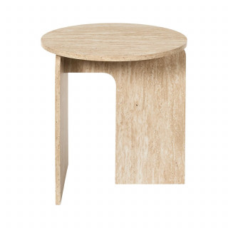 Table d'appoint ronde effet travertin PIETRA - D.45 cm - Beige