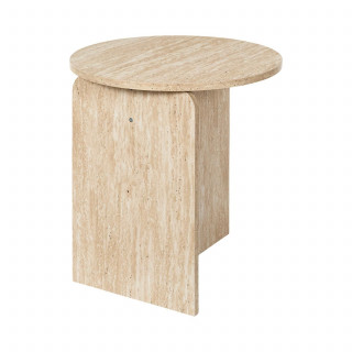 Table d'appoint ronde effet travertin PIETRA - D.45 cm - Beige