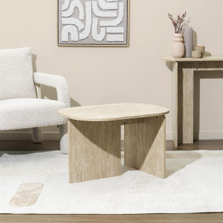 Table basse ovale effet travertin PIETRA - Beige
