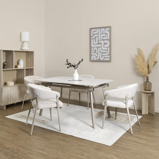 Table à manger extensible en céramique effet travertin pour 6 à 8 personnes PIETRA - Beige