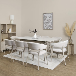 Table à manger extensible en céramique effet travertin pour 6 à 8 personnes PIETRA - Beige