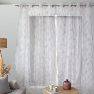 Voilage plumetis en organza LOLITA - 140 x 240 cm - Blanc et beige