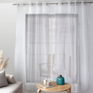 Voilage plumetis en organza LOLITA - 140 x 240 cm - Blanc et vert foncé