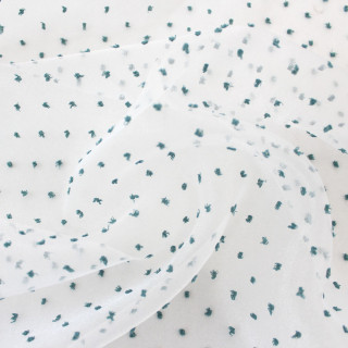 Voilage plumetis en organza LOLITA - 140 x 240 cm - Blanc et vert foncé