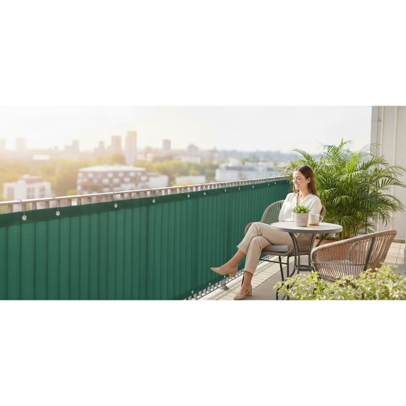 Toile brise-vue occultante en HDPE Vert- 1,20 M x 6 M | occultation 95 % - 165 gr/m²