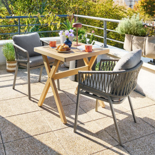Table de jardin carrée en bois 2 places XENIA - Beige