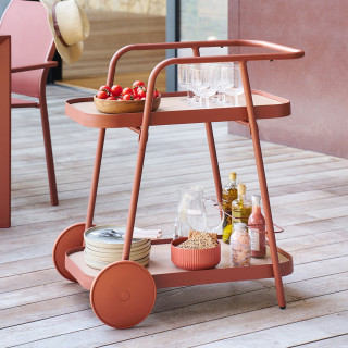 Desserte de jardin à roulettes en aluminium EASINESS - Acajou