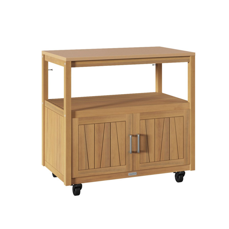 Cuisine d'extérieur en acacia et aluminium 2 portes et 1 niveau MAGMA - Marron