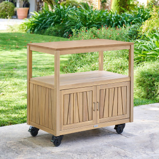 Cuisine d'extérieur en acacia et aluminium 2 portes et 1 niveau MAGMA - Marron