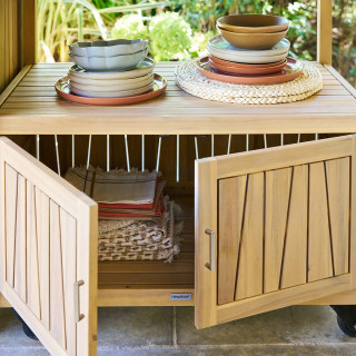 Cuisine d'extérieur en acacia et aluminium 2 portes et 1 niveau MAGMA - Marron