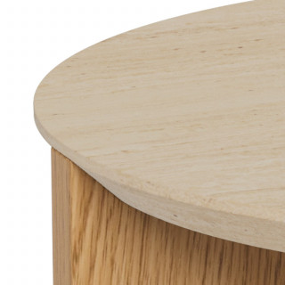 Table d'appoint ronde plateau effet travertin et pieds bois naturel – LIMA