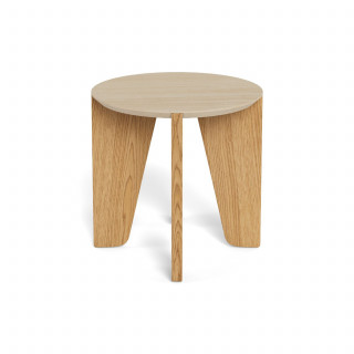 Table d'appoint ronde plateau effet travertin et pieds bois naturel – LIMA