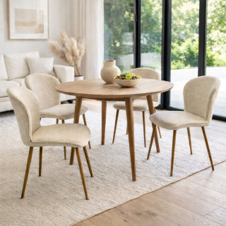 Lot de 2 chaises en tissu bouclette beige et pieds métal effet bois - LINA