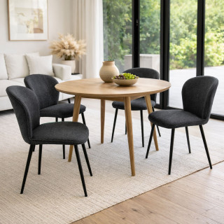 Lot de 2 chaises en tissu bouclette gris foncé et pieds métal noir - LINA