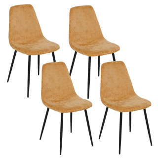 Lot de 4 chaises en tissu chenille et pieds métal TYKA - Orange