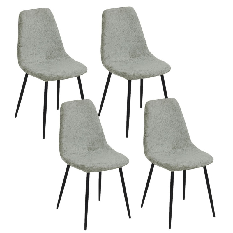 Lot de 4 chaises en tissu chenille et pieds métal TYKA - Vert