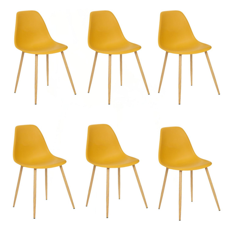 Lot de 6 chaises scandinave et pieds métal effet bois TAHO - Ocre