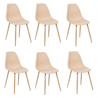 Lot de 6 chaises scandinave et pieds métal effet bois TAHO - Beige