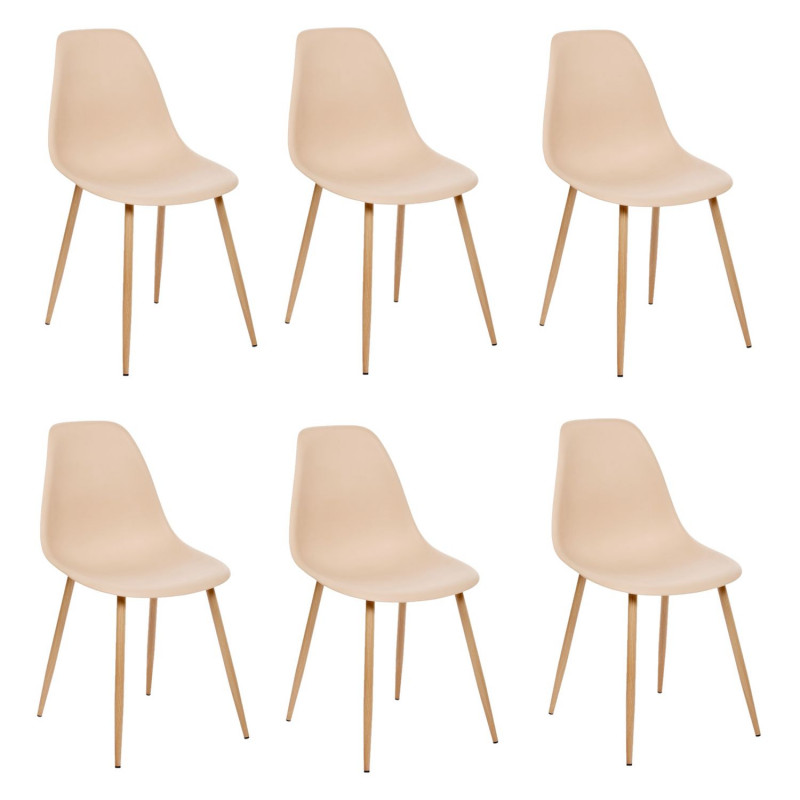 Lot de 6 chaises scandinave et pieds métal effet bois TAHO - Beige