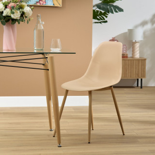 Lot de 6 chaises scandinave et pieds métal effet bois TAHO - Beige