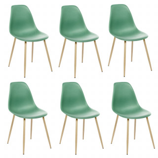 Lot de 6 chaises scandinave et pieds métal effet bois TAHO - Vert