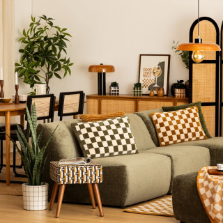 Tabouret d'appoint en tissu jacquard CHIARA - Blanc