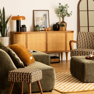 Tabouret d'appoint en tissu jacquard CHIARA - Blanc