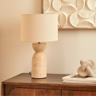 Lampe cylindrique en travertin ERIN - Beige