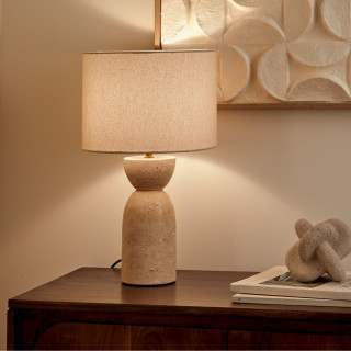 Lampe cylindrique en travertin ERIN - Beige