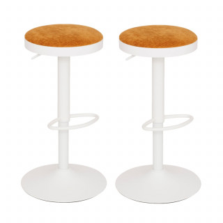 Lot de 2 tabourets de bar en velours ILSA - H. 76 cm - Blanc et ocre