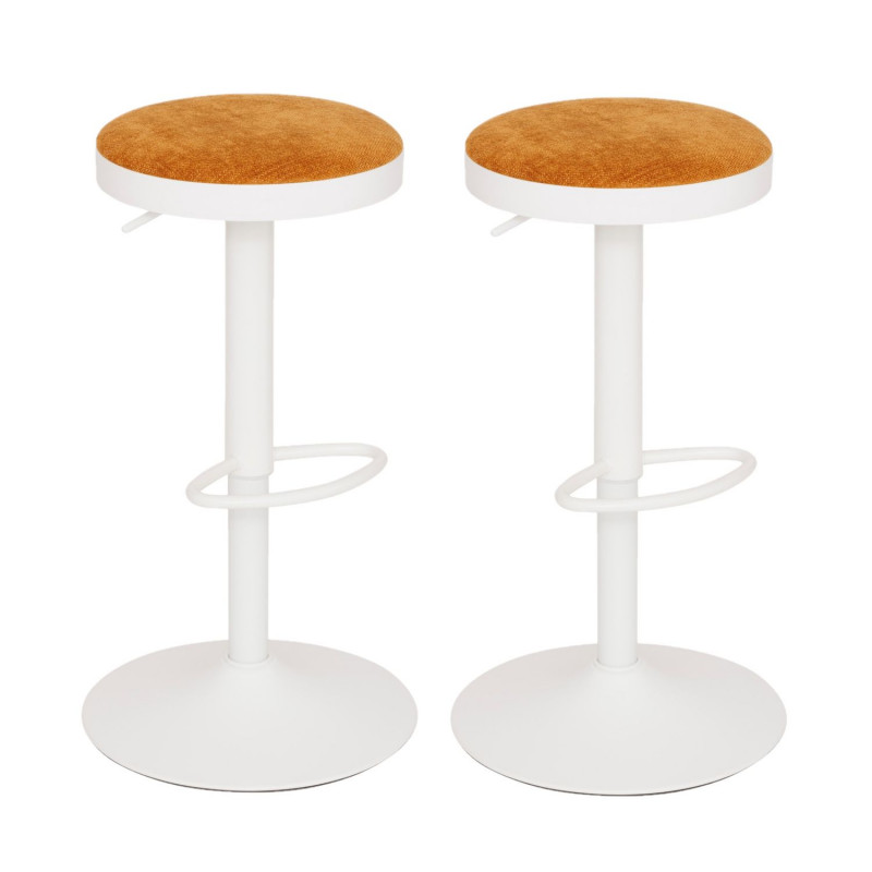 Lot de 2 tabourets de bar en velours ILSA - H. 76 cm - Blanc et ocre