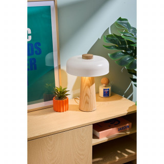 Lampe champignon en bois et acier POLA - Beige