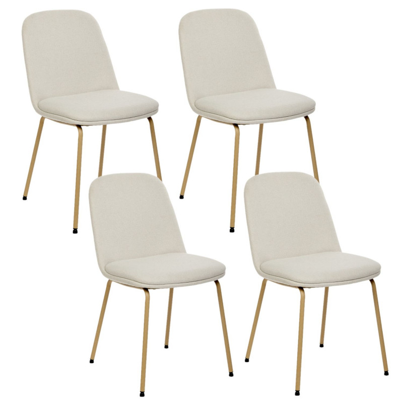 Lot de 4 chaises en tissu et pieds métal NEORA - Ivoire et bois