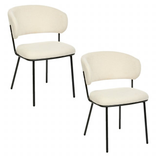Lot de 2 chaises en tissu chenille et pieds métal ALBA - Ivoire et noir