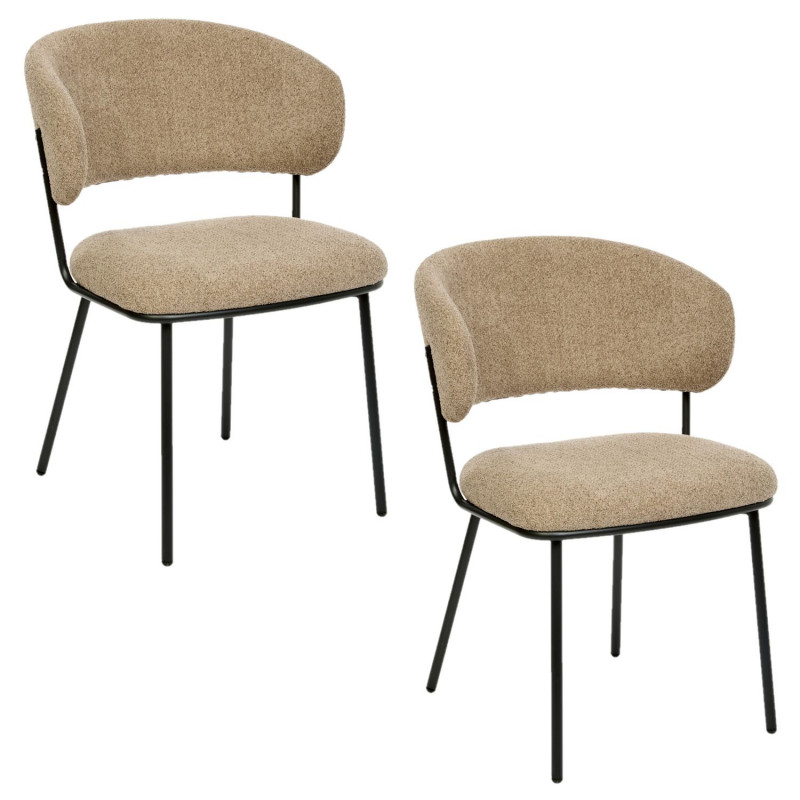 Lot de 2 chaises en tissu chenille et pieds métal ALBA - Taupe et noir