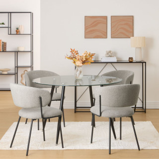 Lot de 2 chaises en tissu chenille et pieds métal ALBA - Taupe et noir