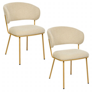 Lot de 2 chaises en tissu chenille et pieds métal ALBA - Beige et bois