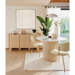 Lot de 2 chaises en tissu chenille et pieds métal ALBA - Beige et bois