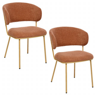Lot de 2 chaises en tissu chenille et pieds métal ALBA - Terracotta et bois