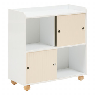 Meuble de rangement enfant 2 portes et 2 niches BOULI - Blanc et beige