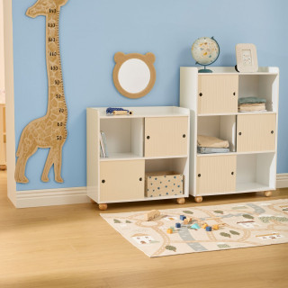 Meuble de rangement enfant 2 portes et 2 niches BOULI - Blanc et beige