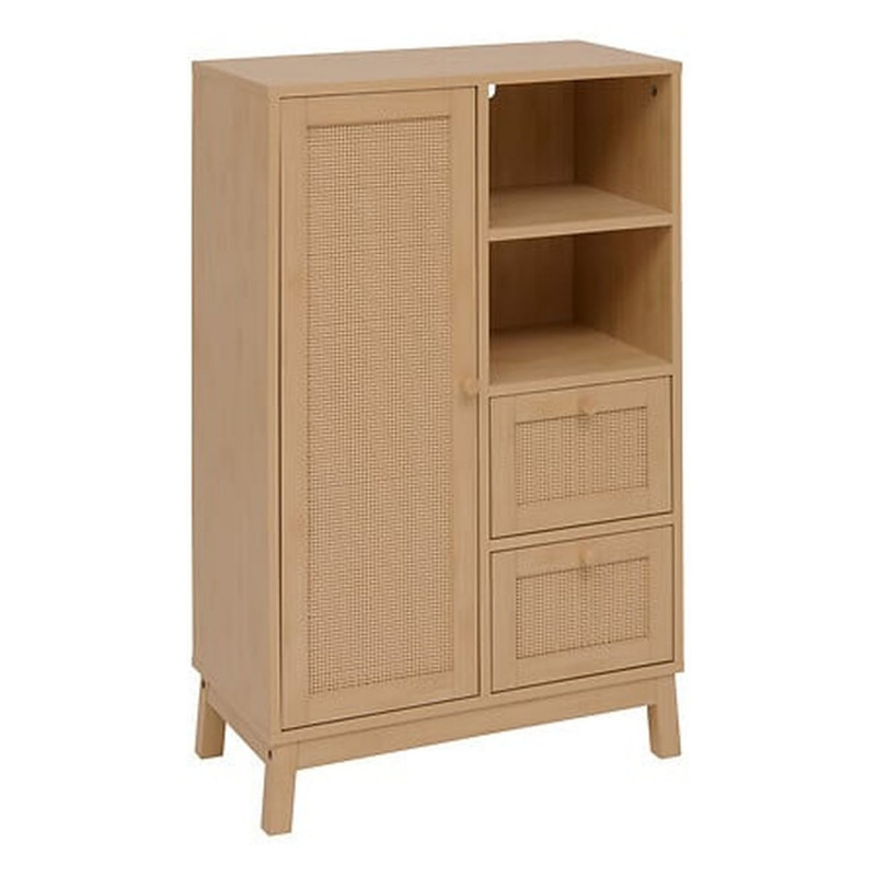 Meuble de rangement en rotin 2 tiroirs et 1 porte CANE - Marron