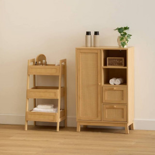 Meuble de rangement en rotin 2 tiroirs et 1 porte CANE - Marron