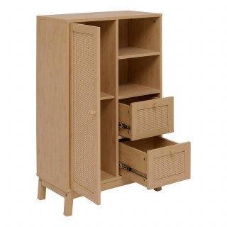 Meuble de rangement en rotin 2 tiroirs et 1 porte CANE - Marron