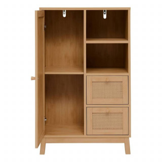 Meuble de rangement en rotin 2 tiroirs et 1 porte CANE - Marron