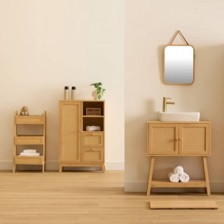 Meuble de rangement en rotin 2 tiroirs et 1 porte CANE - Marron
