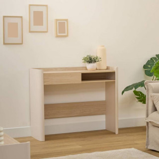 Console effet bois 1 tiroir ROUNDY - Beige